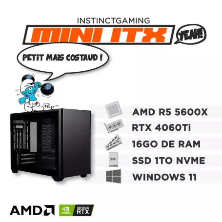 PC Gamer Mini ITX Ryzen 5 5600X 16Go 1To RTX 4060 Ti 8Go Couleur