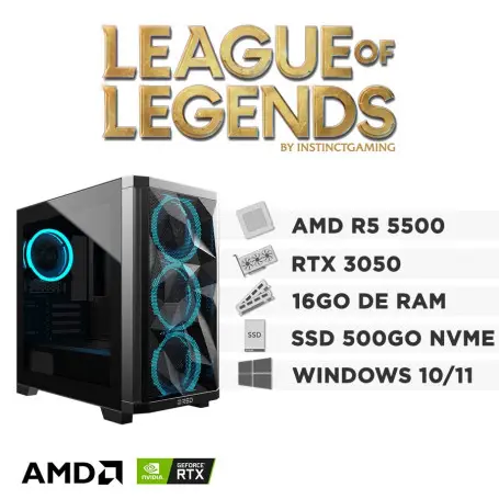 PC Gamer League of Legends Ryzen 5 5500 16Go SSD 500Go RTX 3050 W10