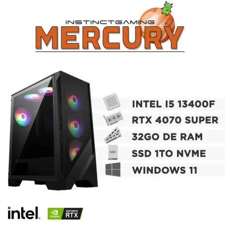 PC Gamer MERCURY i5-13400F 32Go 1To RTX 4070 SUPER 12Go Windows 11