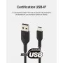 Cable USB vers Type-C 3A Belkin 15cm tressée Noir